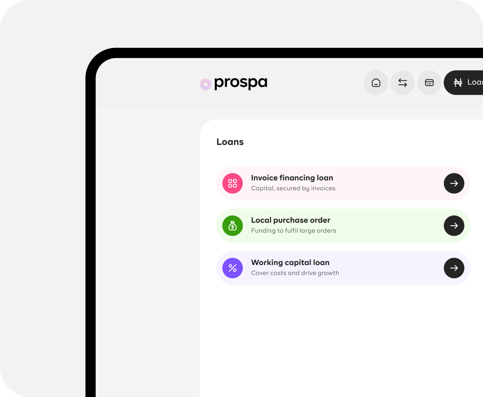 Prospa business account on desktop